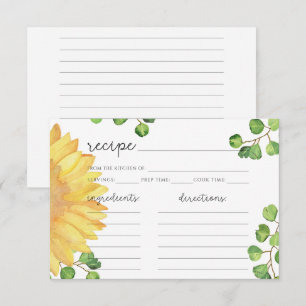 Carte de recette minimaliste tournesol aquarelle