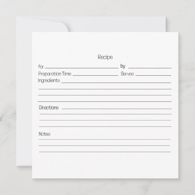 Carte de recette modifiable. Personnaliser avec ph (Devant)