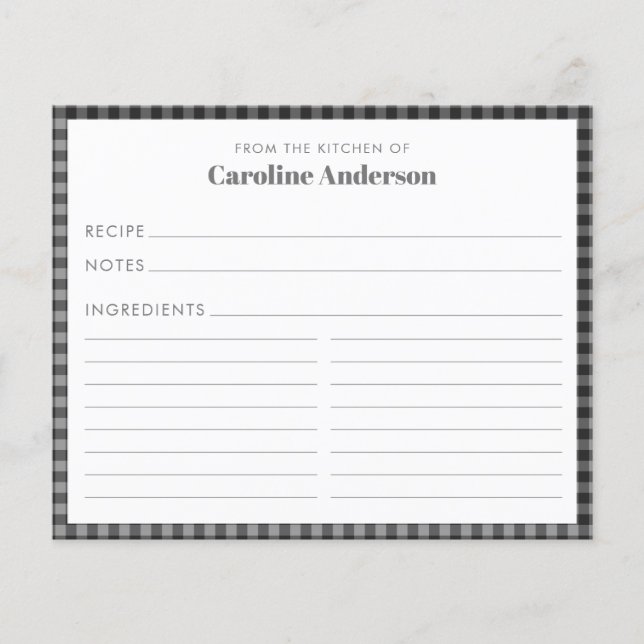 Carte de recette noire de la cuisine de nom (Devant)