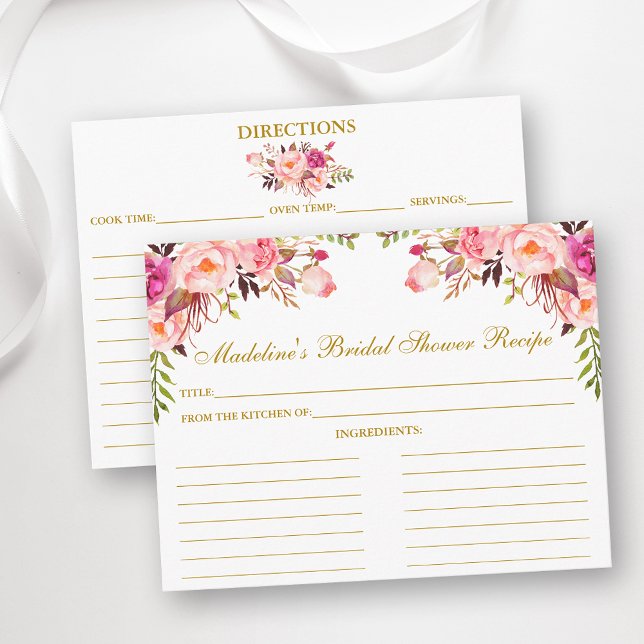 Carte de recette or à Fête des mariées florale ros (Customize to change text color, size or text style.)