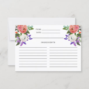 Carte de recette Peach Purple Mint Green Floral Bl