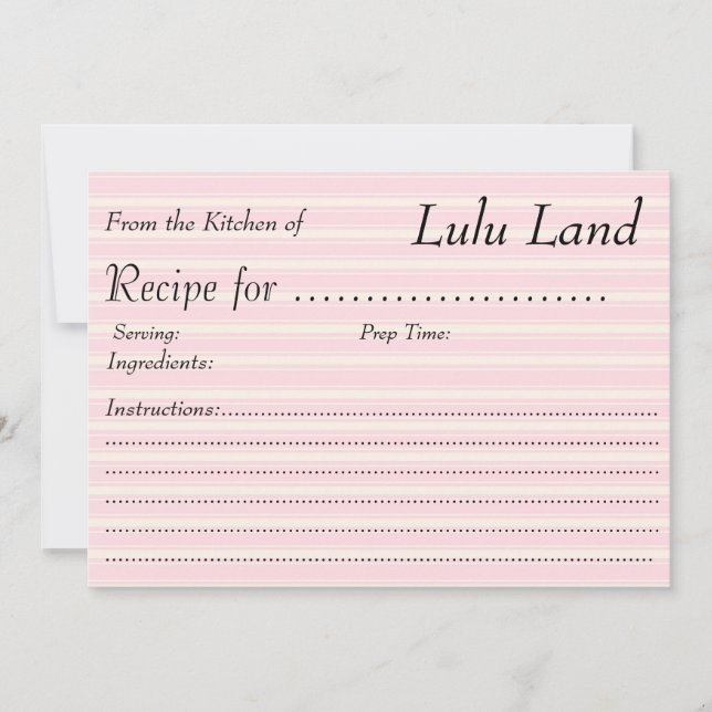 Carte de recette personnalisable rose (Devant)