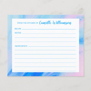 Carte de recette personnalisée bleue et rose Abstr
