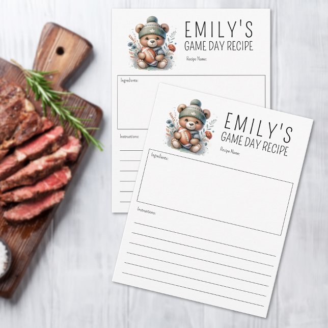 Carte de recette personnalisée Cute Bear (Custom Recipe Card (multiple shown))