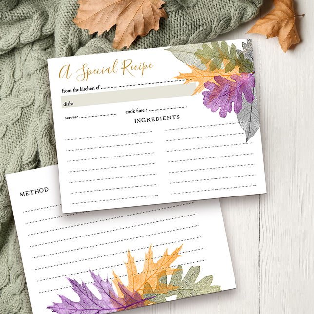 Carte de recette pour la baby shower d'Octobre Lea (Fall Recipe Cards from my October Leaves collection)