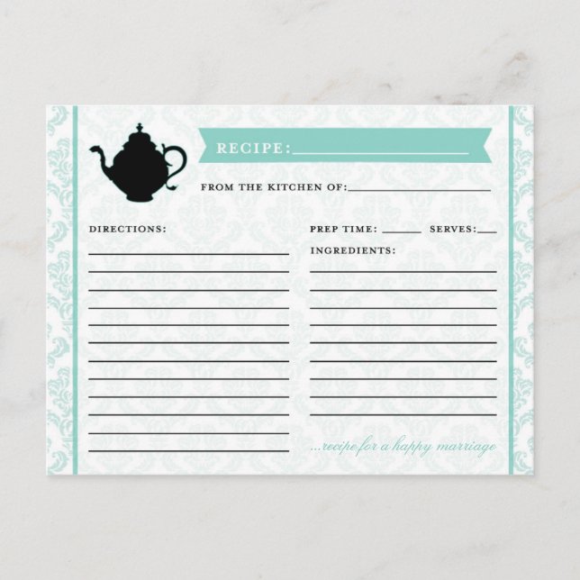 Carte de recette pour la cuisine nuptiale de thé P (Devant)