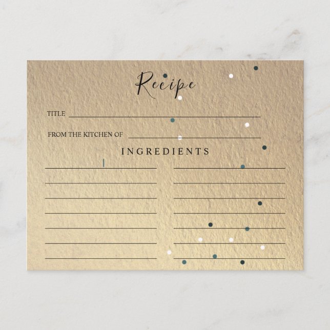 Carte de recette pour la fête de mariage pailletée (Devant)
