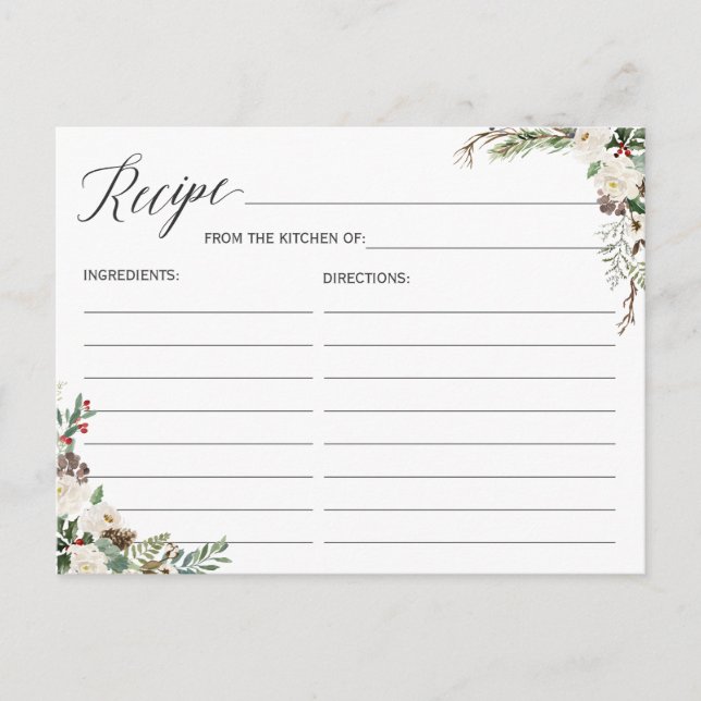 Carte de recette pour la mariée hiver Rustique Flo (Devant)
