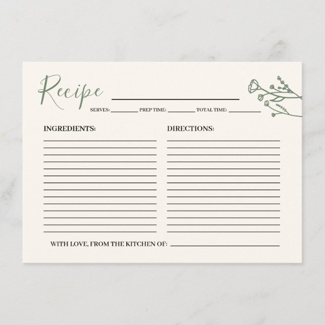 Carte de recette pour la mariée Rustique Fleur sau (Devant)