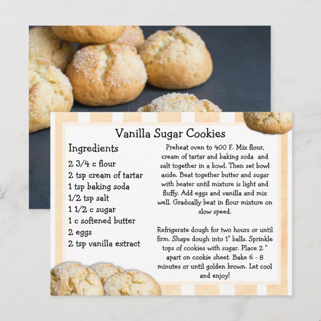 Carte de recette pour les biscuits à sucre Vanilla (Devant / Derrière)