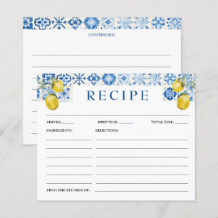 Carte de recette pour mariée en carreaux bleus cit