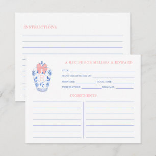 Carte de recette Preppy Rose Blanc Bleu Monogramme