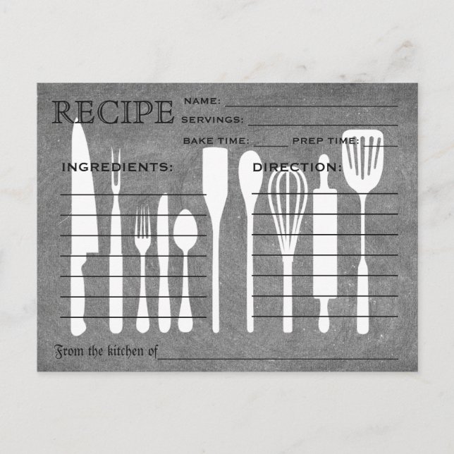 Carte de recette rétro Black Chalkboard Ustensiles (Devant)
