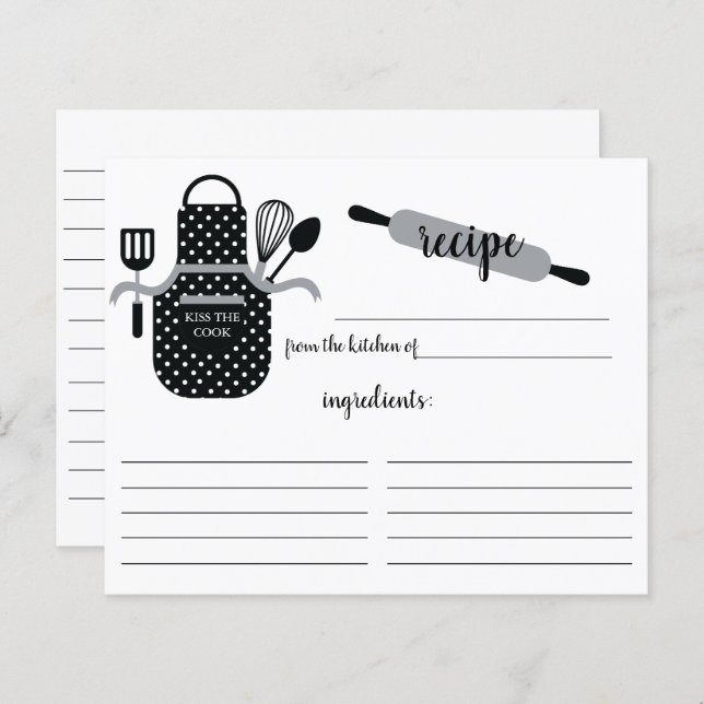 Carte de recette Retro Black White Apron Outils de (Devant / Derrière)