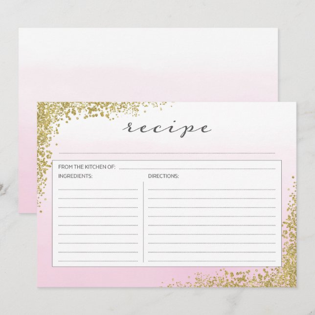 Carte de recette rose et or (Devant / Derrière)