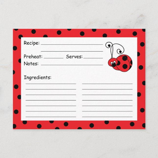 Carte de recette rouge de bitty Ladybug (Devant)