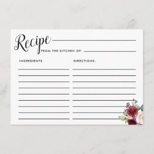 Carte de recette rouge rose rose rose florale de l