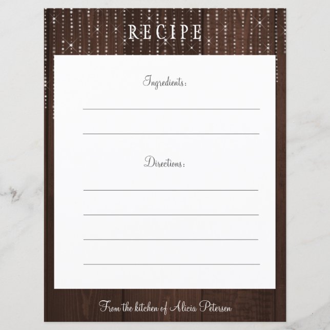 Carte de recette rustique élégant brun grange feu  (Devant)