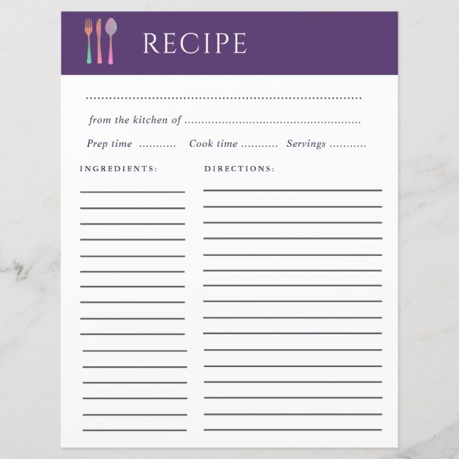 carte de recette simple et élégante (Devant)