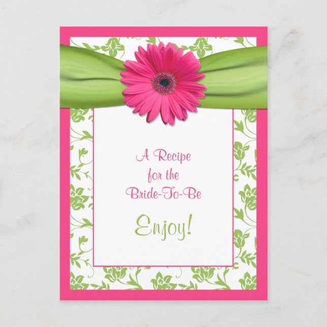 Carte de recettes de marguerite rose pour la marié (Devant)