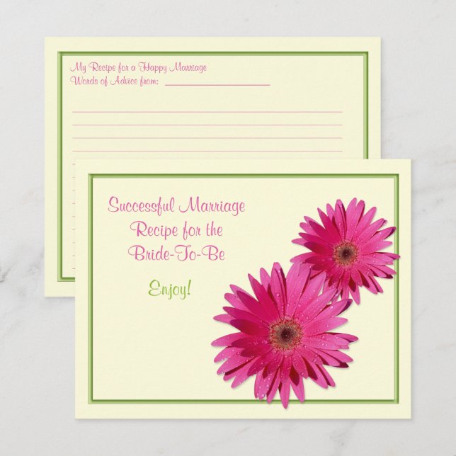 Carte de recettes de marguerite rose pour un maria (Devant / Derrière)