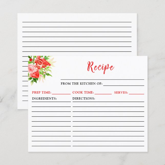 Carte de recettes de pastèque et grenade (Devant / Derrière)