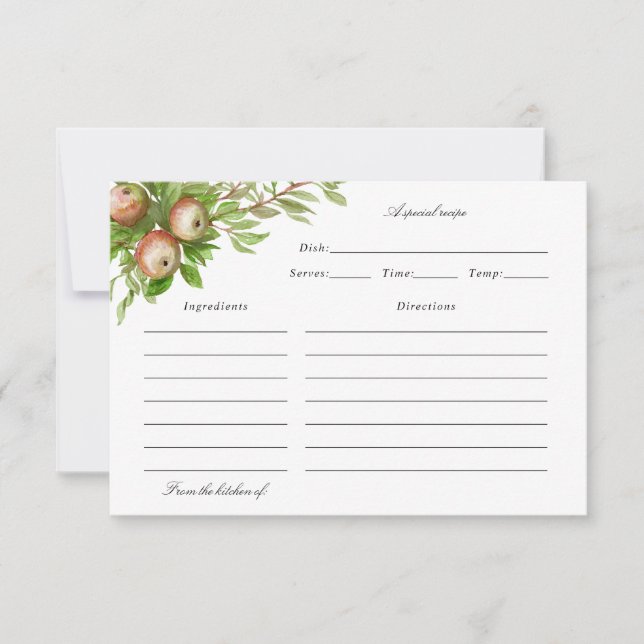 carte de recettes de pommes aquarelle (Devant)