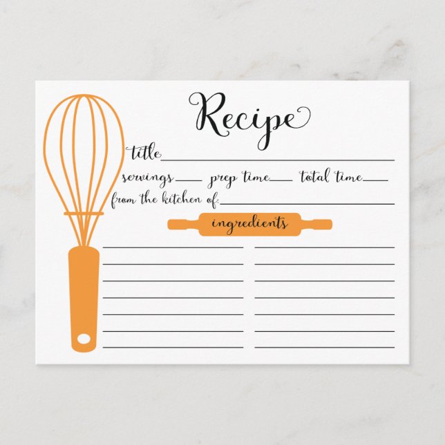 Carte de recettes de Tangerine Whisk Lettrée à la  (Devant)