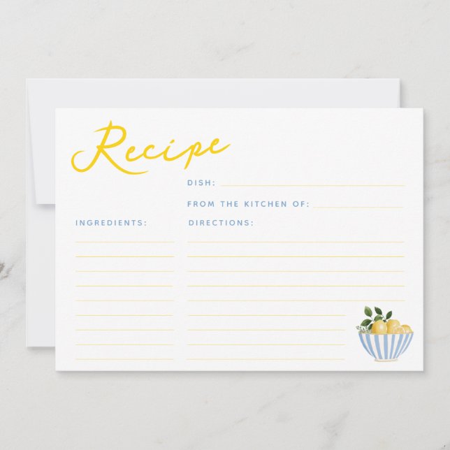 Carte de recettes modernes citrons jaune et bleu (Devant)