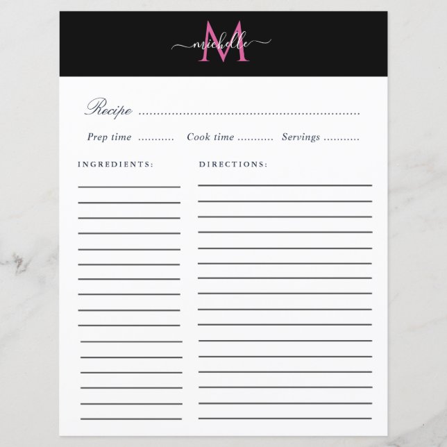 carte de recettes monogramme tendance (Devant)