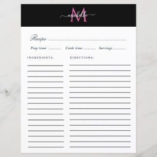 carte de recettes monogramme tendance