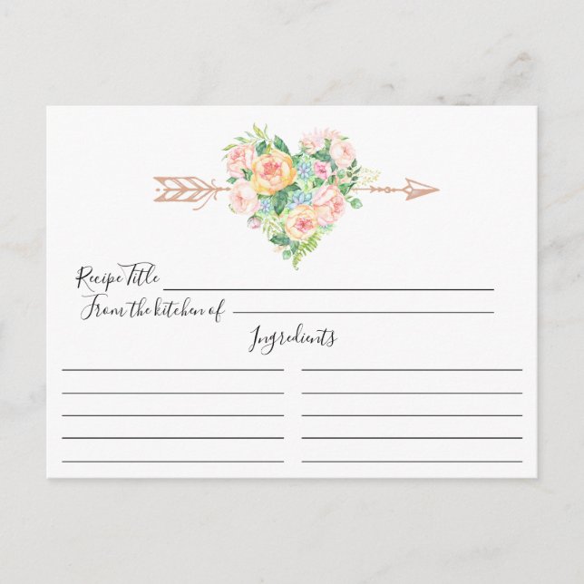 Carte de recettes romantique Floral Heart (Devant)