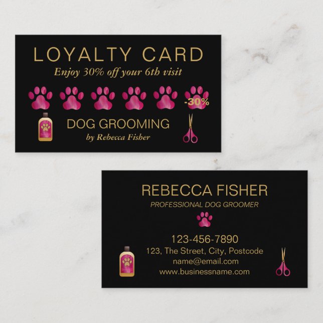 Carte de récompenses de fidélité rose noire pour c (Devant / Derrière)