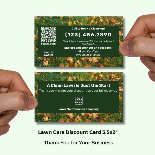 Carte De Réduction A Clean Lawn Is Just the Start Seasonal Autumn  (A Clean Lawn Is Just the Start Seasonal Autumn Discount Card; Size:3.5x2 Inch, Green White Branding)