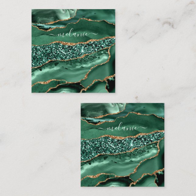 Carte De Réduction Agate Green Gold Parties scintillant Geode Marbre  (Devant / Derrière)