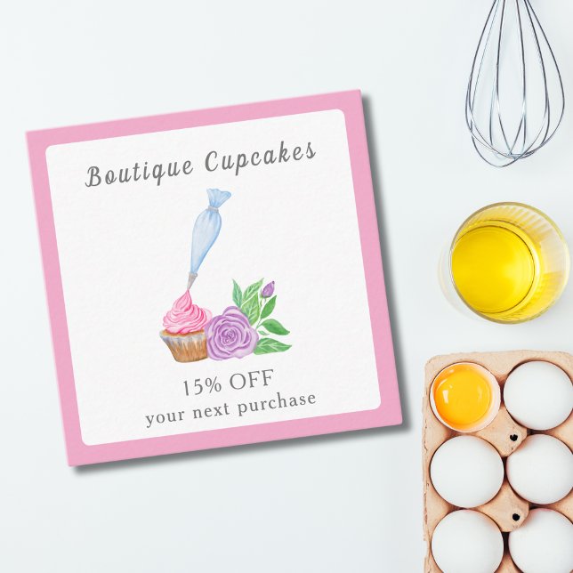 Carte De Réduction Aquarelle Frosting Cupcake Boulangerie, Restaurati (Créateur téléchargé)