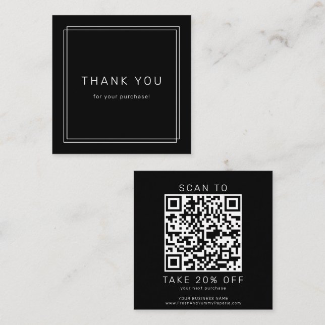 Carte De Réduction AVERY Modern Dark Black Business QR Code Thank You (Devant / Derrière)
