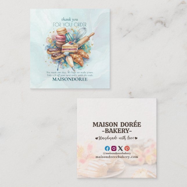 Carte De Réduction Bakery Store Pastry Cake Baker Thank You For Order (Devant / Derrière)