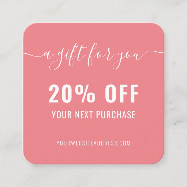 Carte De Réduction Blanc rose Elegant QR Code Loyauté Promo d'affaire (Devant)