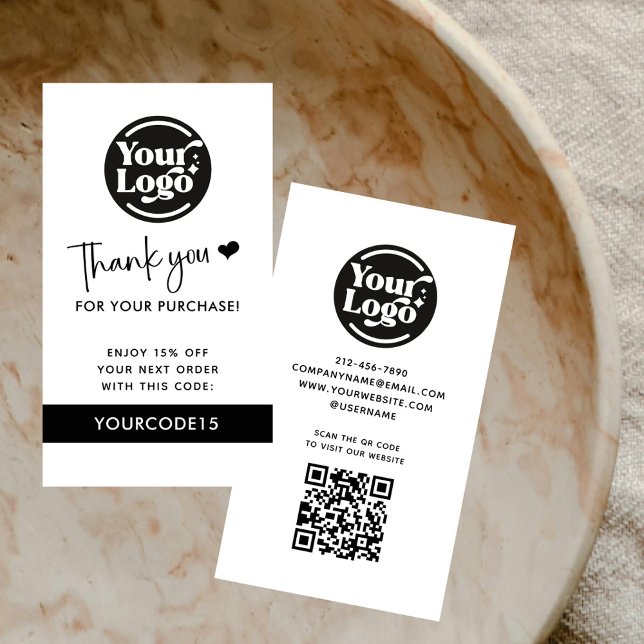 Carte De Réduction Blancs Merci Commande Business Logo QR Code Retail (Créateur téléchargé)