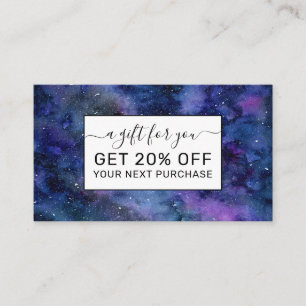 Carte De Réduction Bleu violet majestueux étoile Nebula Aquarelle
