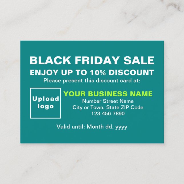 Carte De Réduction Business Black Vendredi Vente sur Turquoise vert (Devant)