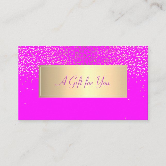 Carte De Réduction Cadre moderne, Confetti Or rose Fluorescent (Devant)