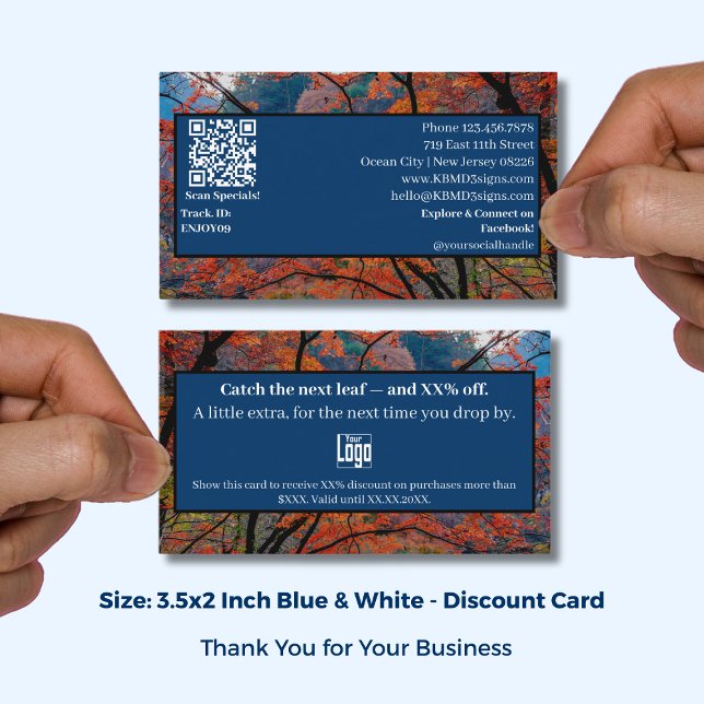 Carte De Réduction Catch The Next Leaf - Merci d'automne saisonnier (Catch The Next Leaf - Seasonal Autumn Thank You Discount Card; Size: 3.5x2 Inch)