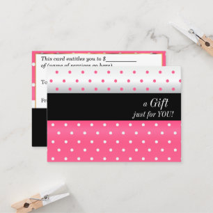 Carte De Réduction Certificat-prime blanc, noir et rose de conception
