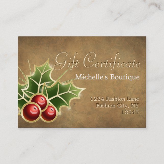 Carte De Réduction Certificat-prime brillant de Noël de baie de houx (Devant)