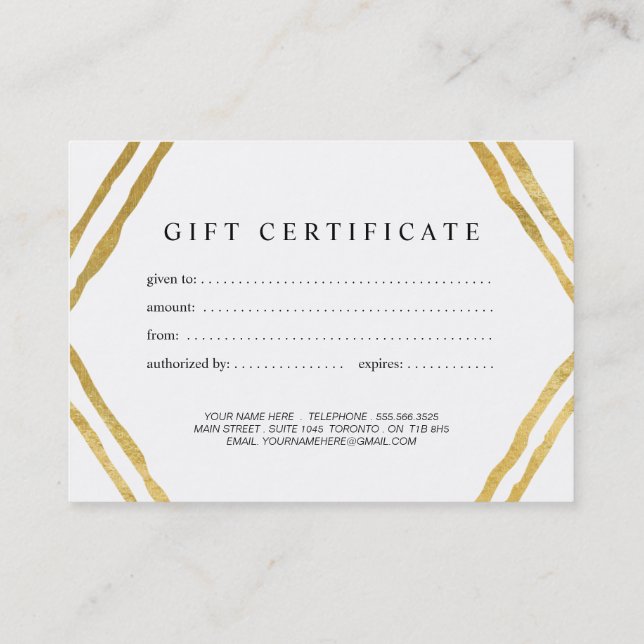 Carte De Réduction Certificat-prime contemporain moderne d'or (Dos)