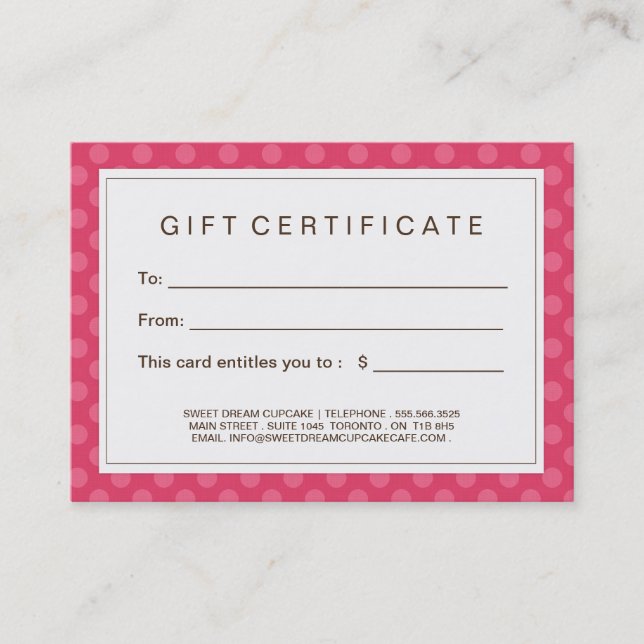 Carte De Réduction Certificat-prime personnalisable de petit gâteau (Devant)