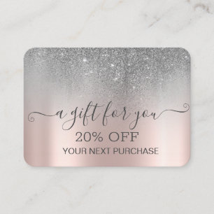 Carte De Réduction Chic Elegant Parties scintillant Argent Rose Or