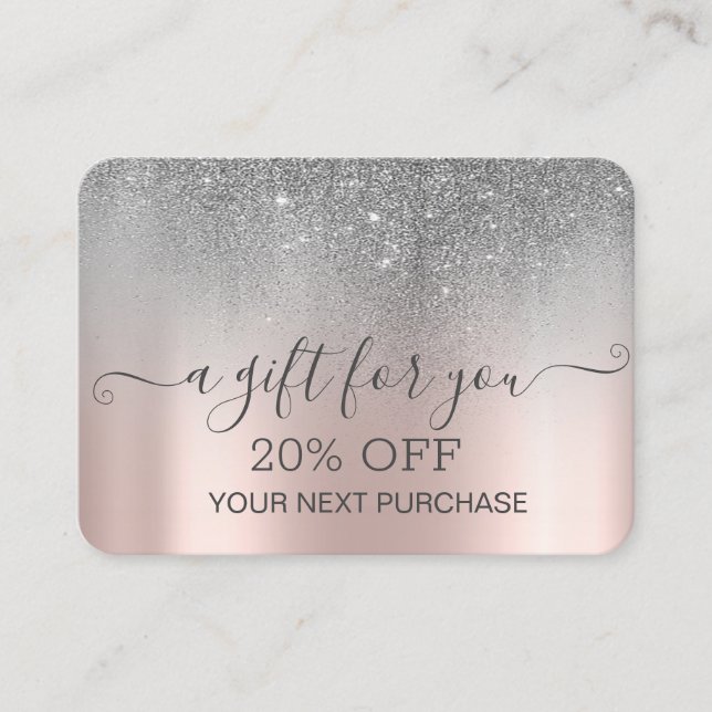 Carte De Réduction Chic Elegant Parties scintillant Argent Rose Or (Devant)